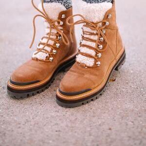 [Marc Fisher] Isabel Dark Brown Suede Shearling Lug Sole Ankle Boots Size 9.5 M